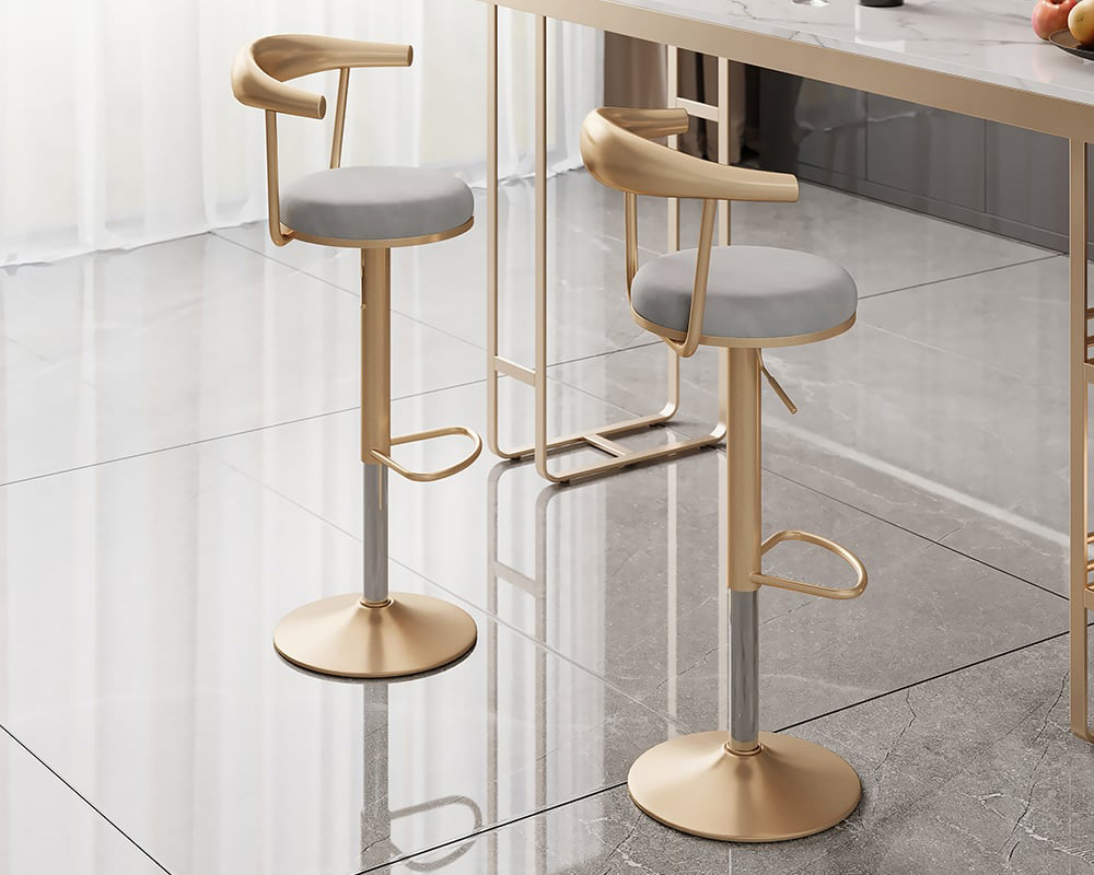 HMR Modern Adjustable Swivel Bar Stools with Velvet Upholstery (Set of 8) - Gray
