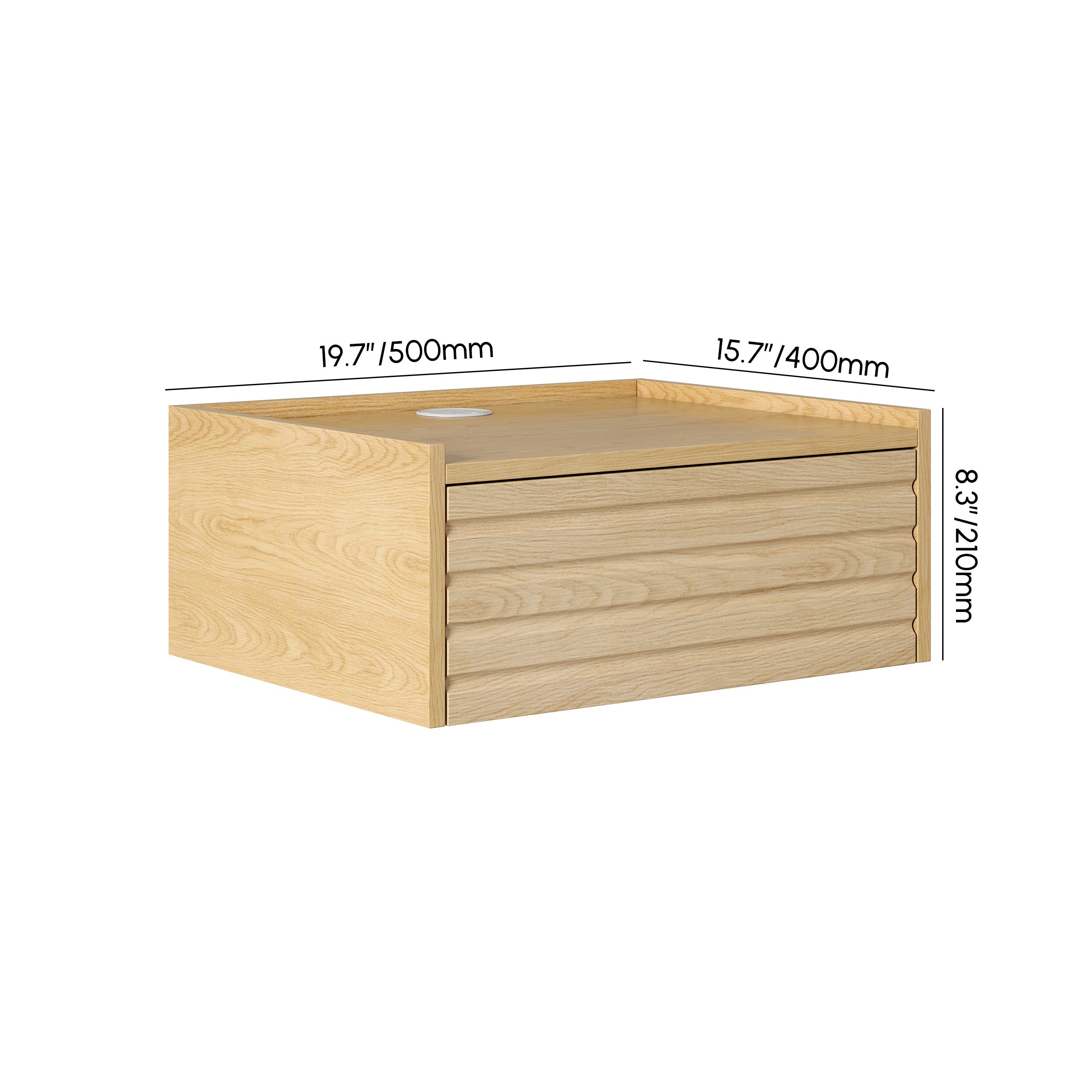 HMR Floating Wooden Nightstand with Light & Charging Station - Natural, Single