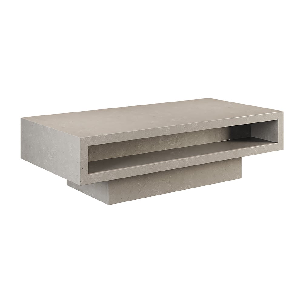 HMR - Japandi Rectangle Concrete Gray Coffee Table with 2 Drawers & Open Storage