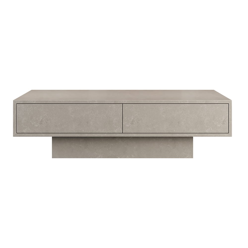 HMR - Japandi Rectangle Concrete Gray Coffee Table with 2 Drawers & Open Storage