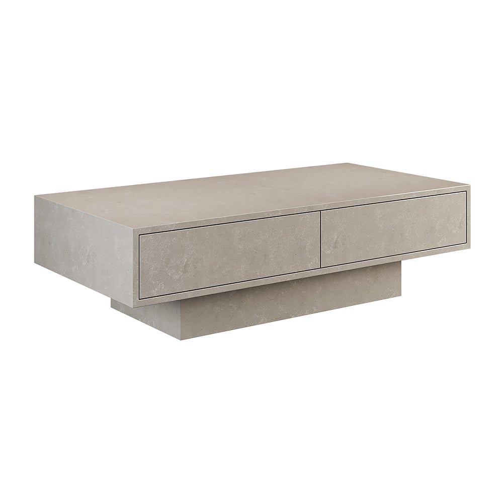 HMR - Japandi Rectangle Concrete Gray Coffee Table with 2 Drawers & Open Storage