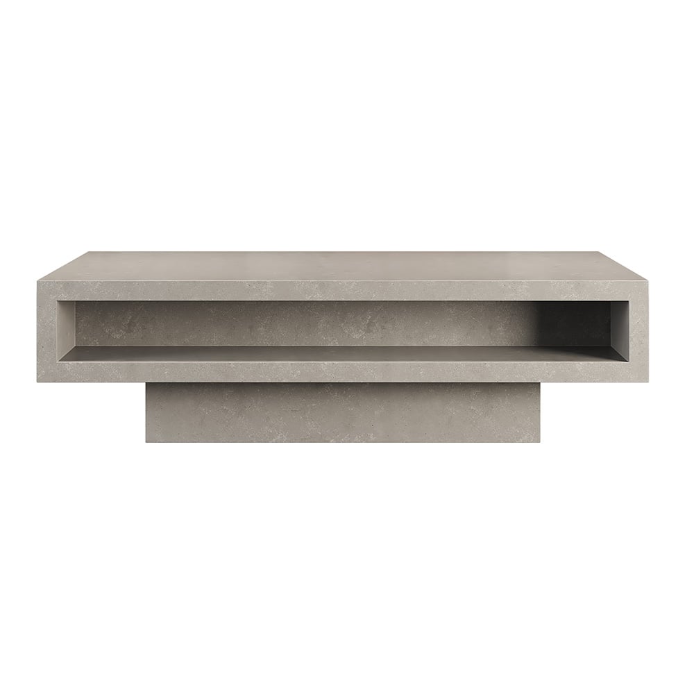 HMR - Japandi Rectangle Concrete Gray Coffee Table with 2 Drawers & Open Storage