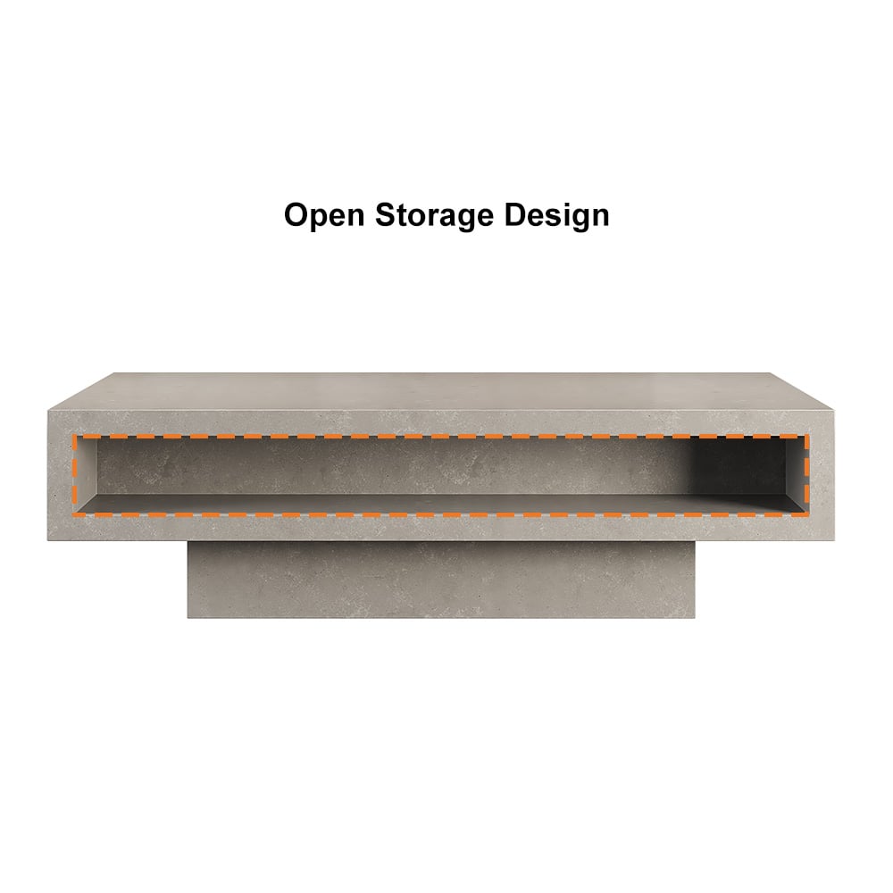 HMR - Japandi Rectangle Concrete Gray Coffee Table with 2 Drawers & Open Storage