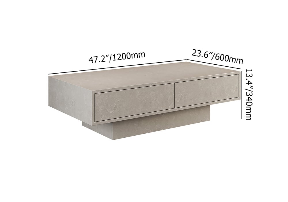 HMR - Japandi Rectangle Concrete Gray Coffee Table with 2 Drawers & Open Storage