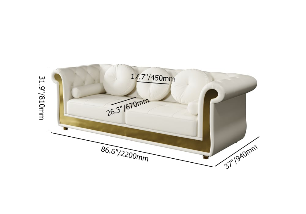 HMR - Dodiy 86.6" Modern Upholstered Tufted Leather 3-Seater Sofa with 5 Pillows White