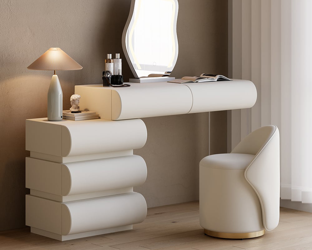 HMR Humply Makeup Vanity Set - White, With Nightstand, 2 Drawers