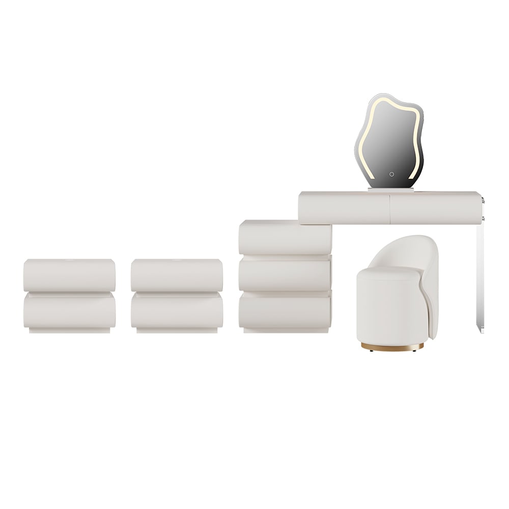 HMR Humply Makeup Vanity Set - White, With Nightstand, 2 Drawers