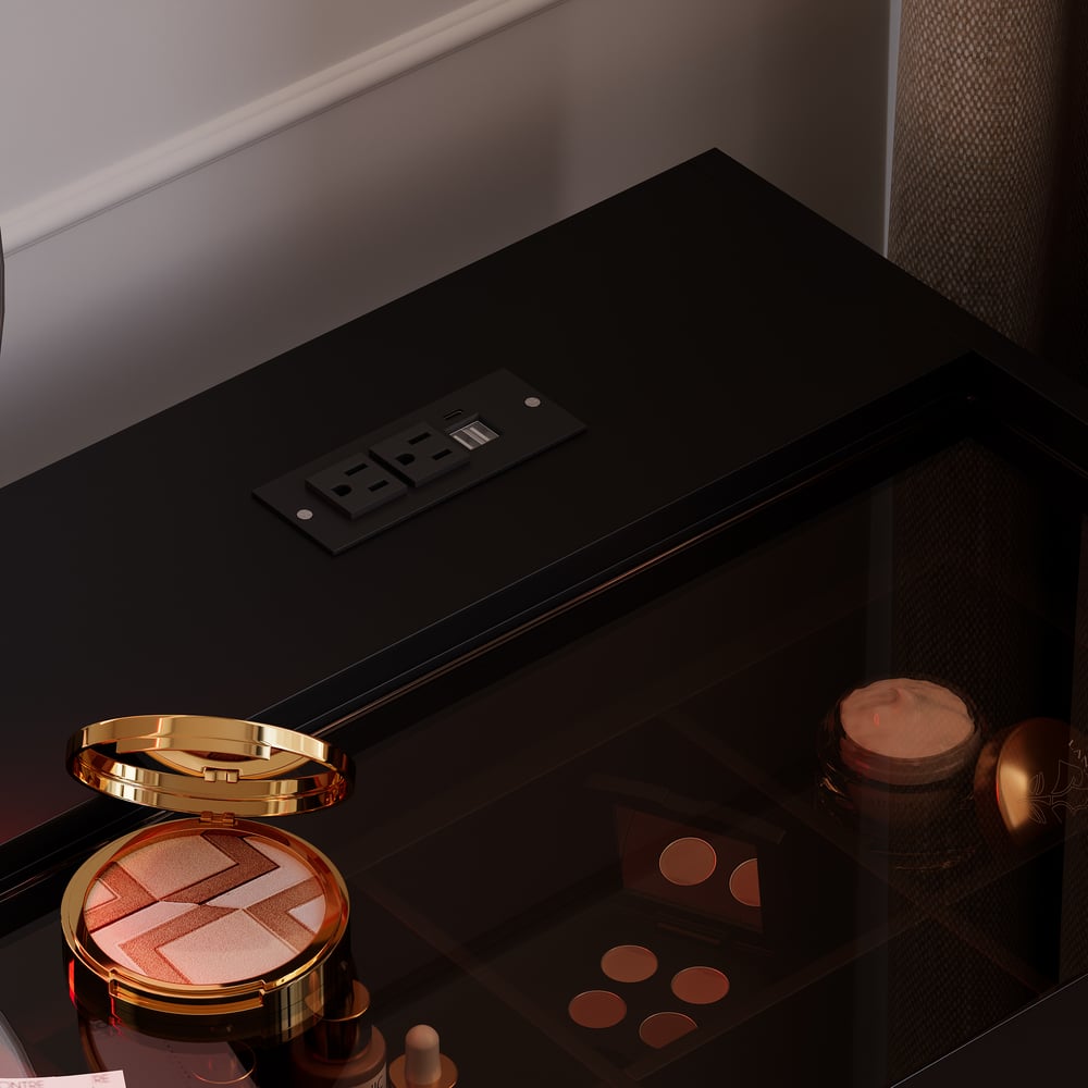 HMR LED Mirror Makeup Vanity Set with 2 Smart Nightstands - Black, 2 Drawers