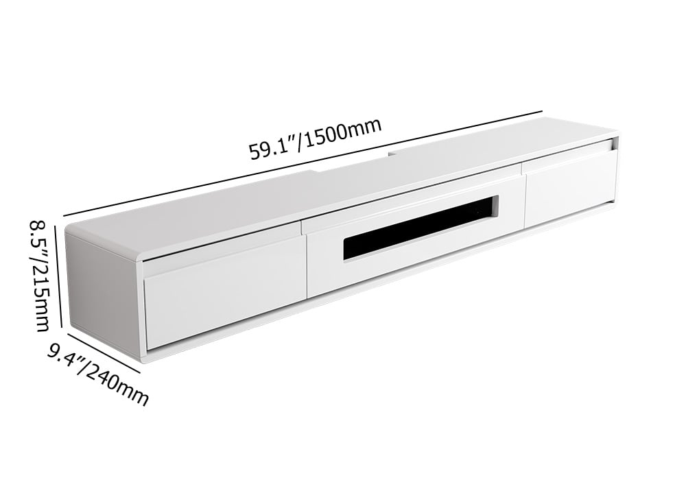 HMR Smooth TV Stand Postmodern Minimalist Floating Media Console with Storage - White, 59"W x 9.4"D x 8.3"H