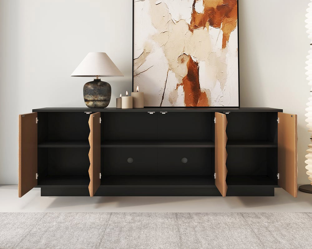 HMR - 70.9" Modern Black & Natural Tall TV Stand with Storage for 75 inch tv