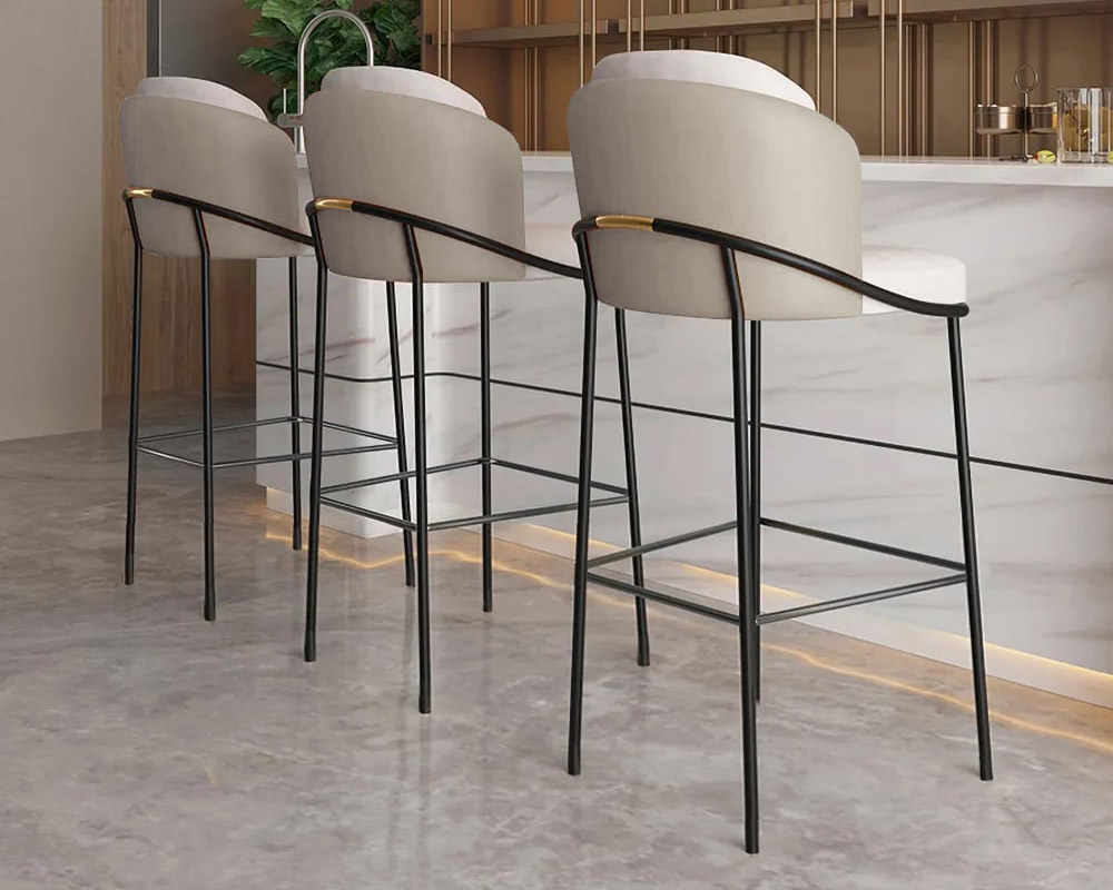 HMR Linenic Series Modern PU Leather Bar Stools - Gray, 20.9"L x 20.9"W x 41.3"H, 8-Pieces