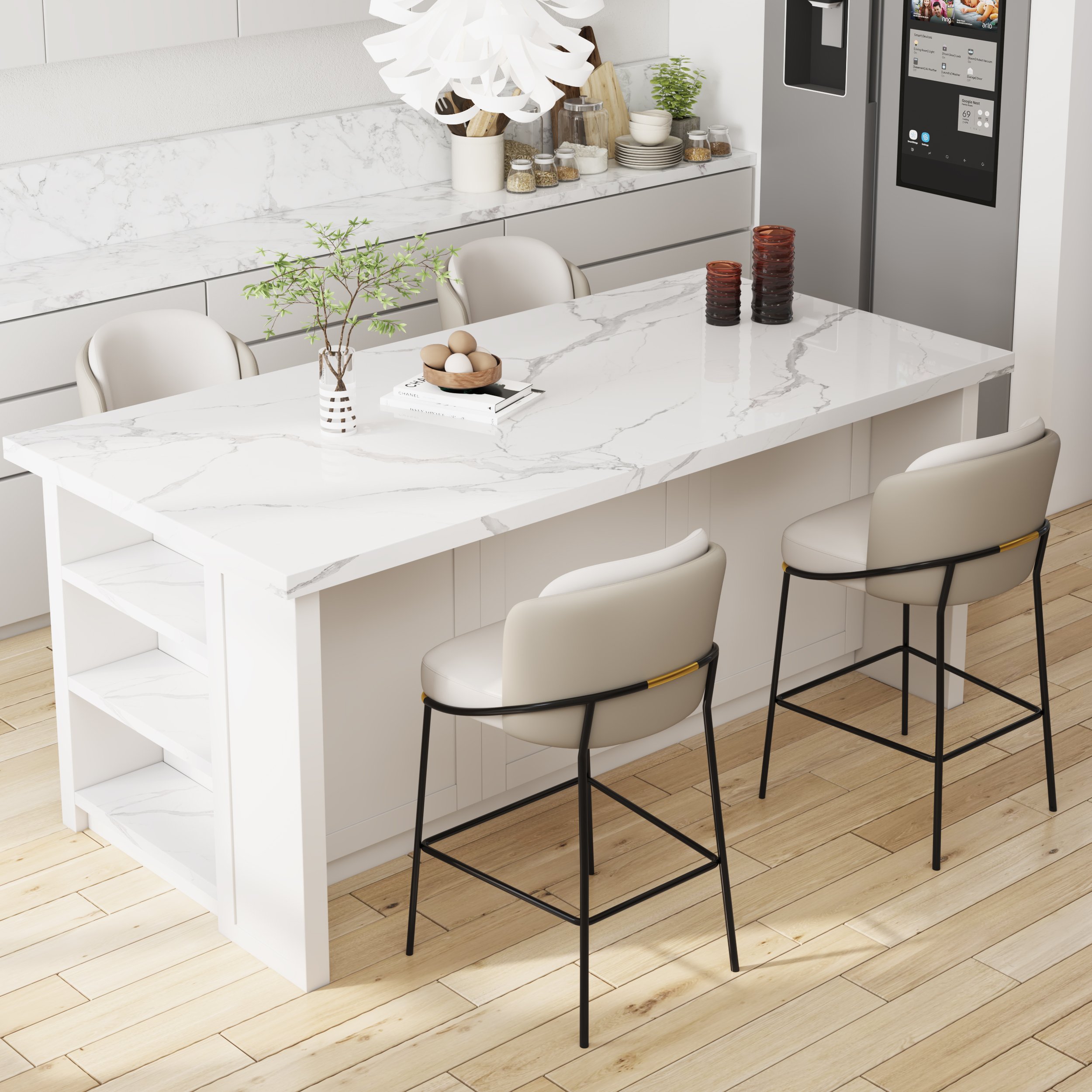 HMR Linenic Series Modern PU Leather Bar Stools - Gray, 20.9"L x 20.9"W x 36.2"H, 1-Piece