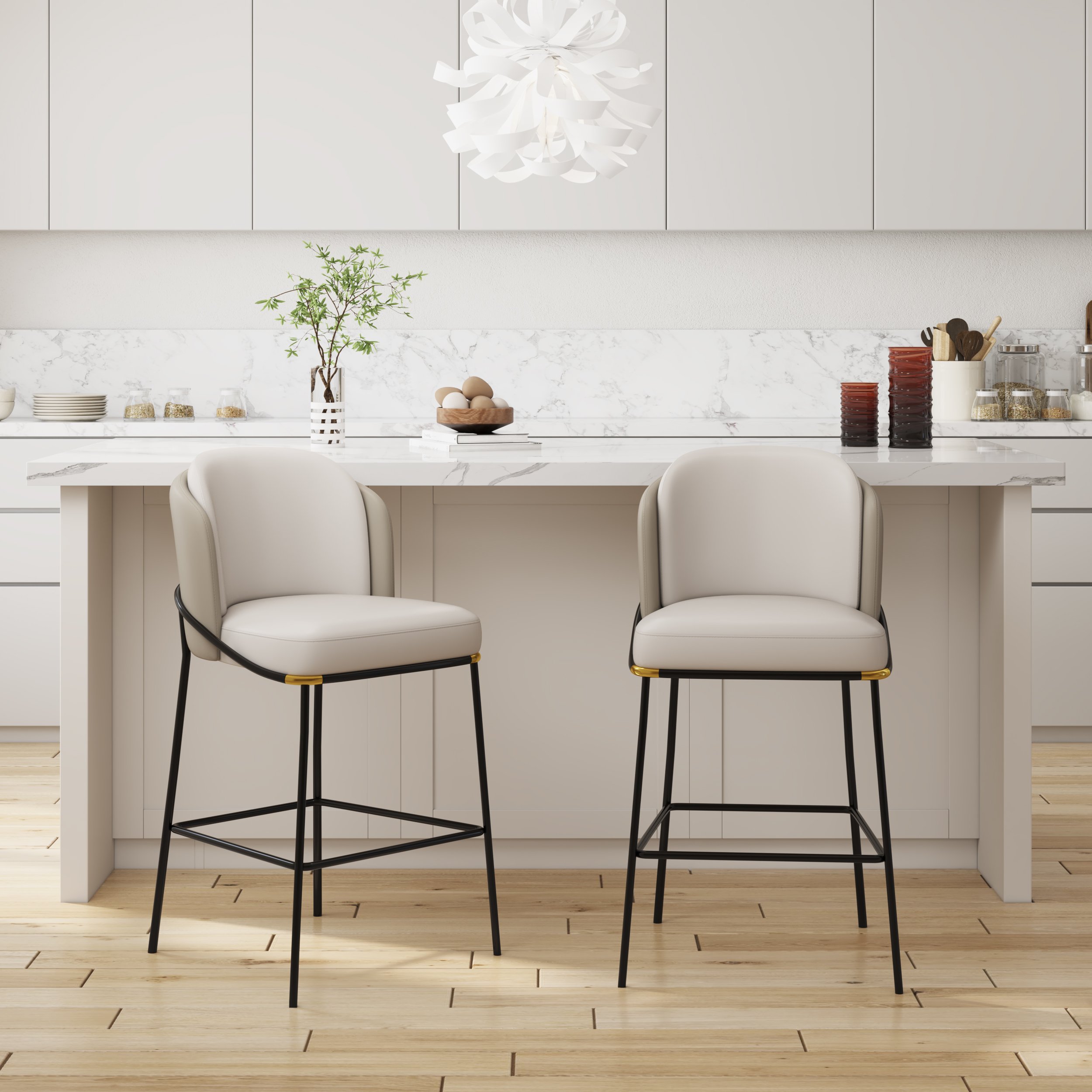 HMR Linenic Series Modern PU Leather Bar Stools - Gray, 20.9"L x 20.9"W x 36.2"H, 1-Piece