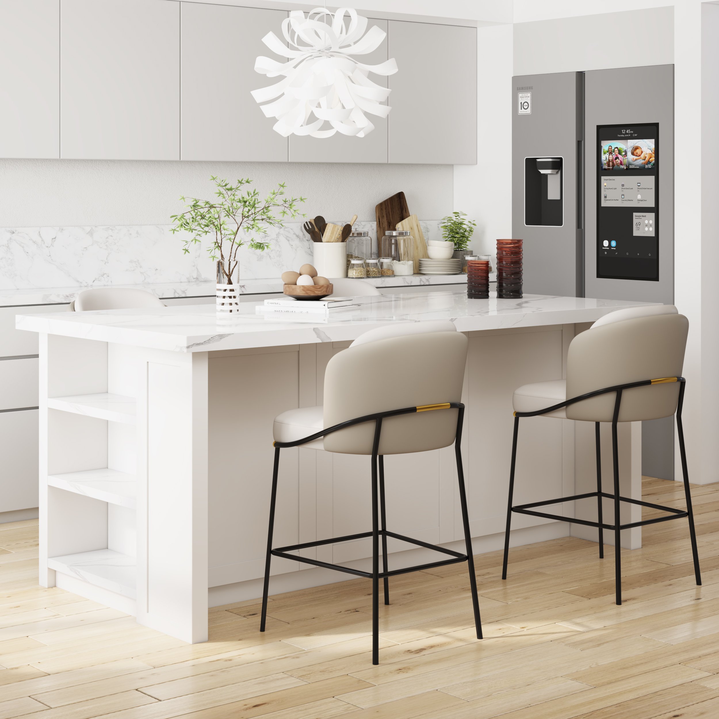 HMR Linenic Series Modern PU Leather Bar Stools - Gray, 20.9"L x 20.9"W x 36.2"H, 1-Piece