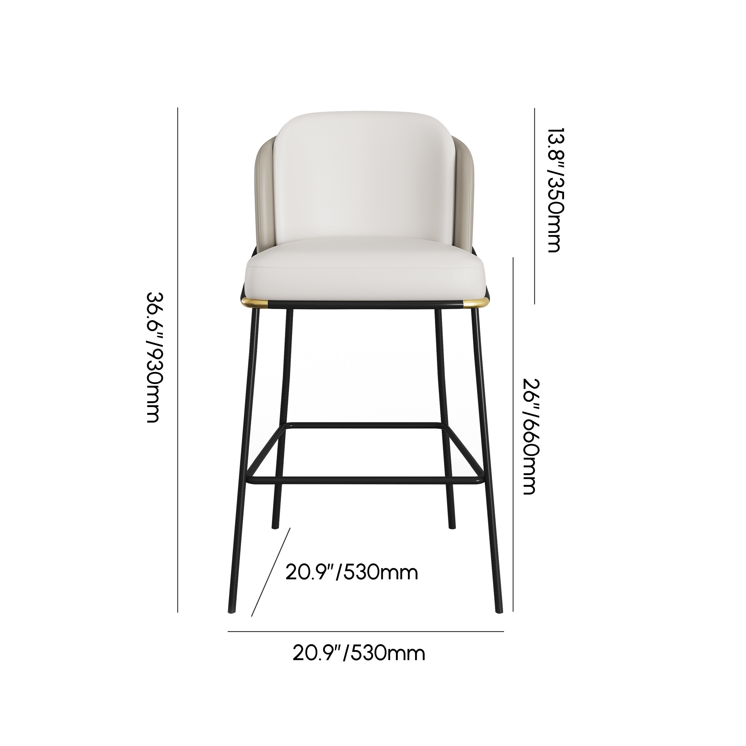 HMR Linenic Series Modern PU Leather Bar Stools - Gray, 20.9"L x 20.9"W x 36.2"H, 1-Piece