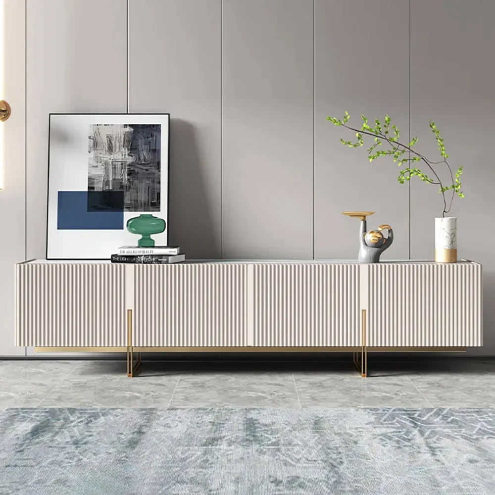 HMR Grovyn TV Stand & Nesting Coffee Table Set - Off-White, 86.6"W x 15.7"D x 23.6"H