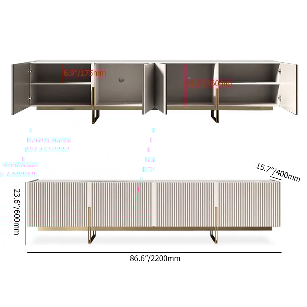 HMR Grovyn TV Stand & Nesting Coffee Table Set - Off-White, 86.6"W x 15.7"D x 23.6"H