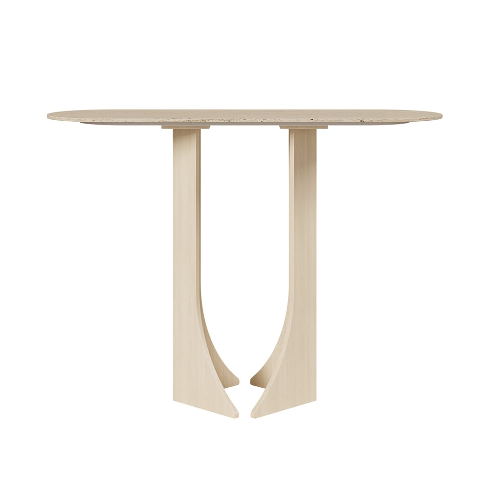 HMR - 39.4" Oval Travertine Stone Console Table Modern Entryway Table with Abstract Base