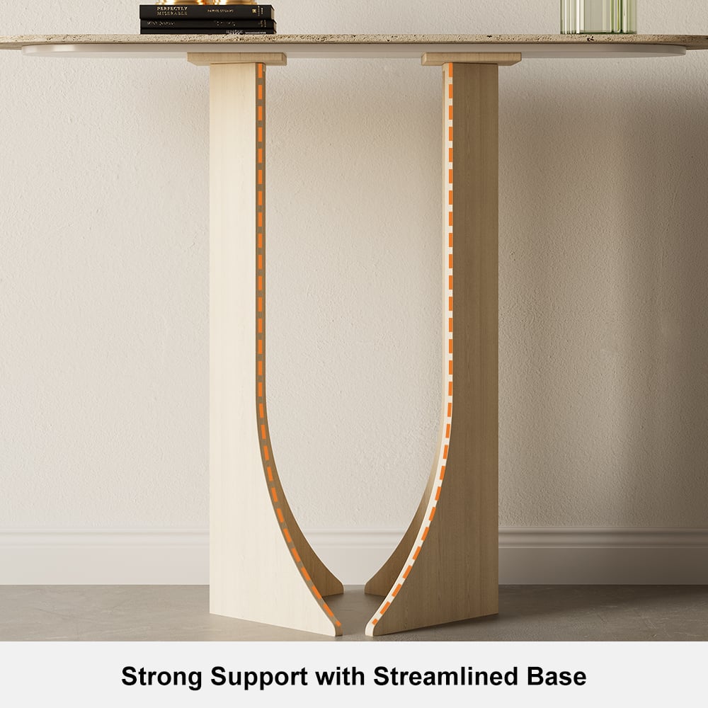 HMR - 39.4" Oval Travertine Stone Console Table Modern Entryway Table with Abstract Base