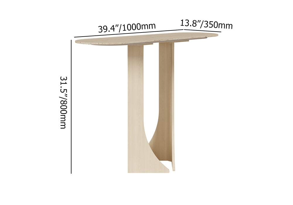 HMR - 39.4" Oval Travertine Stone Console Table Modern Entryway Table with Abstract Base