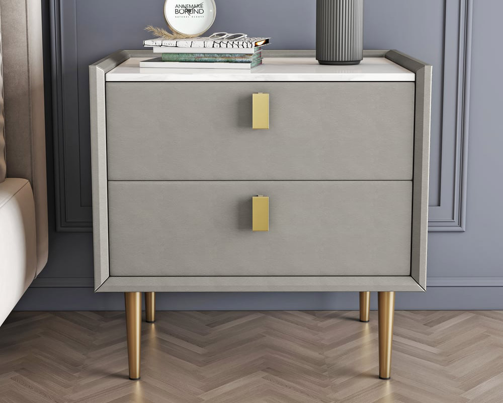 HMR Modern 2-Drawer Nightstand (Set of 2) - Light Gray, Leather