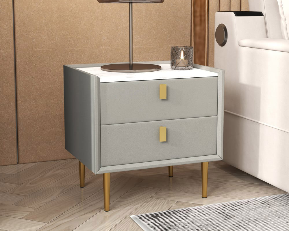 HMR Modern 2-Drawer Nightstand (Set of 2) - Light Gray, Leather