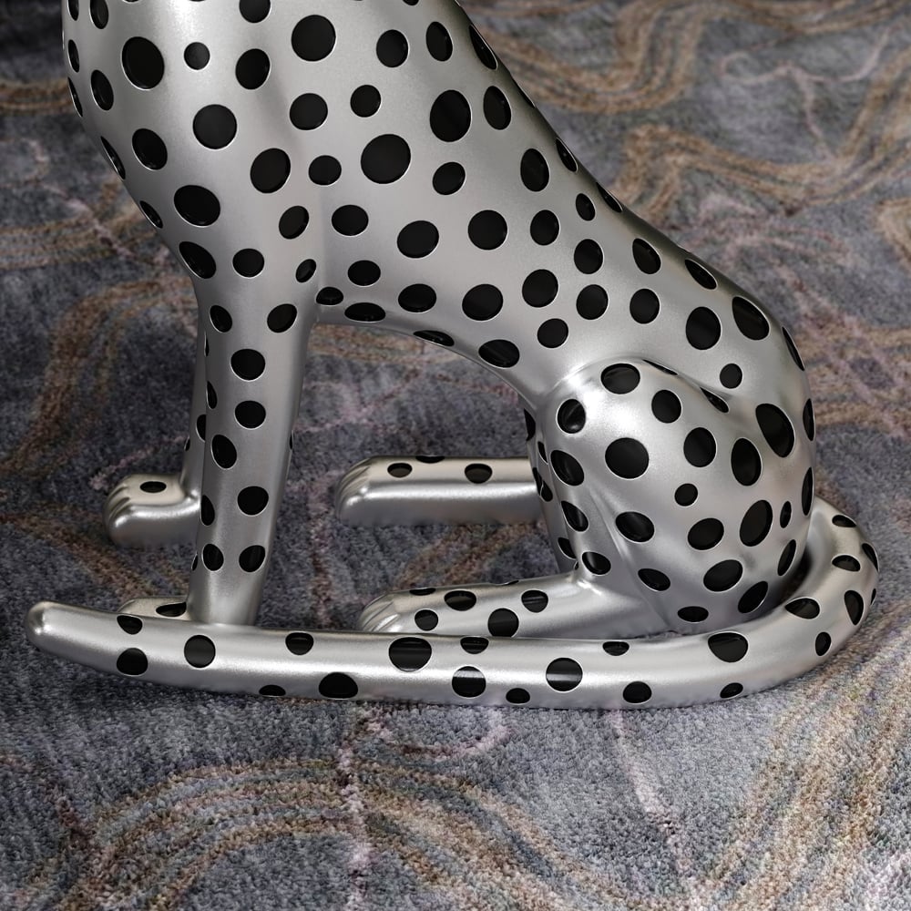HMR Panther Figurine Resin Art Deco Side Table with Tray Top - Silver