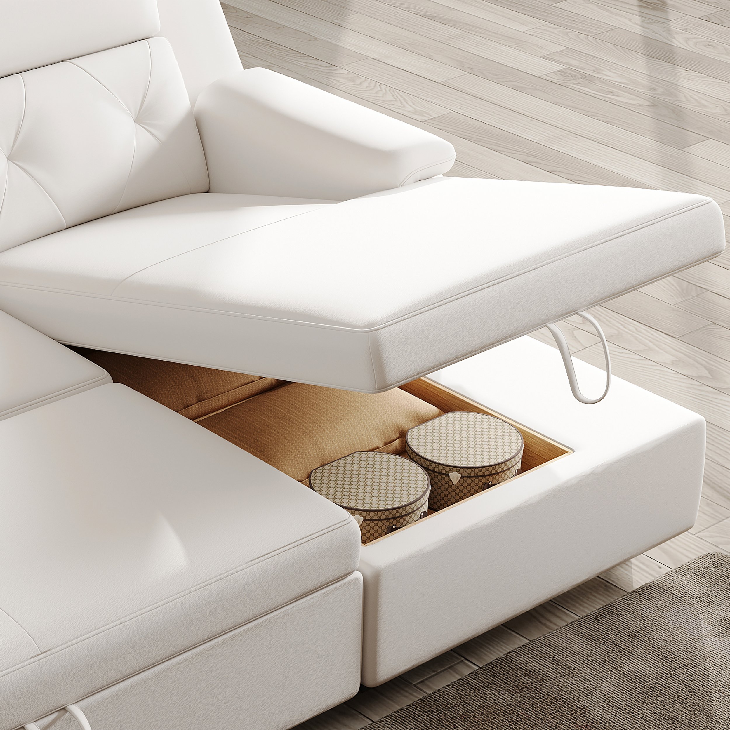 HMR - 134.6" White Power Reclining Sectional Sofa Pull Out Bed Cup Holder & Speaker & Storage