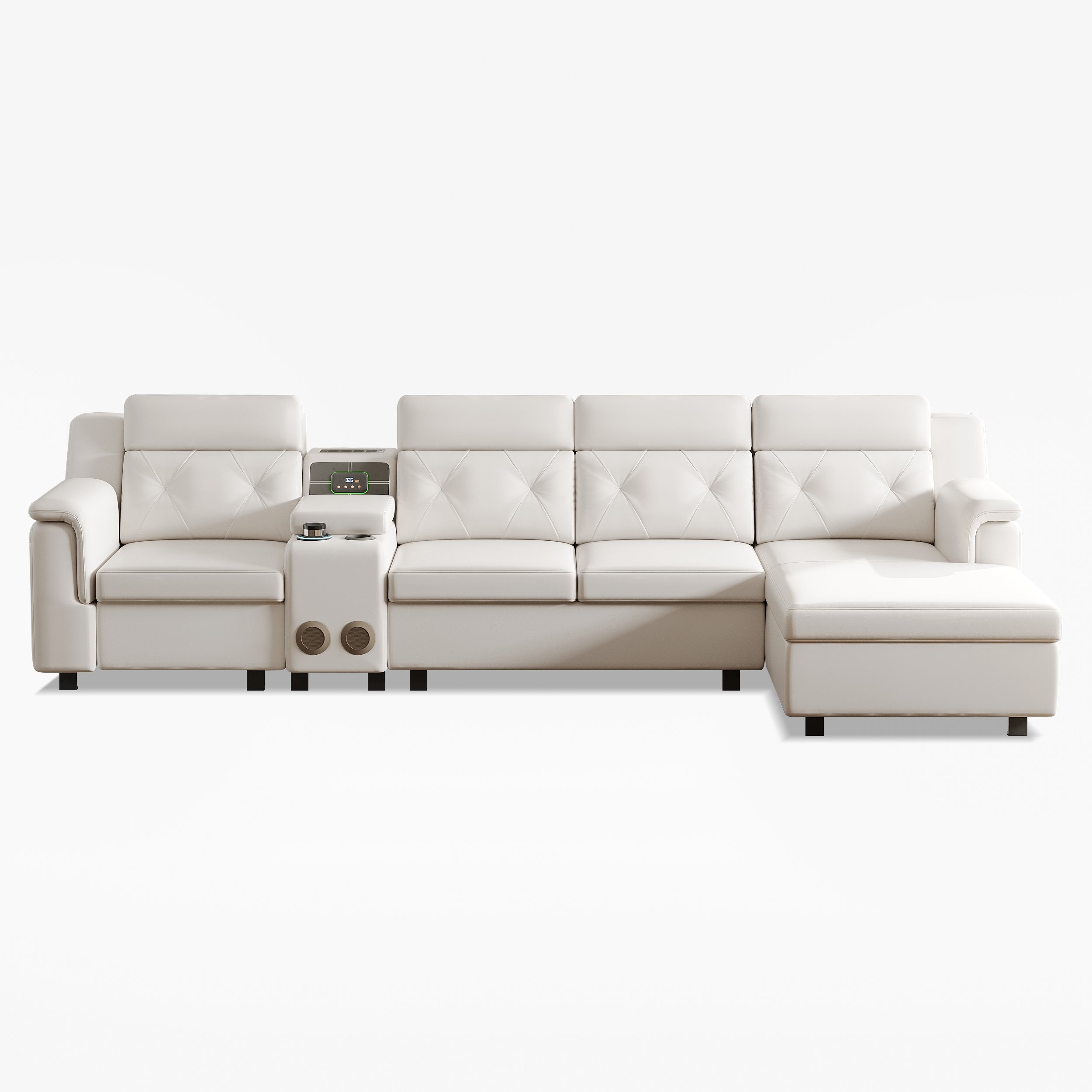 HMR - 134.6" White Power Reclining Sectional Sofa Pull Out Bed Cup Holder & Speaker & Storage