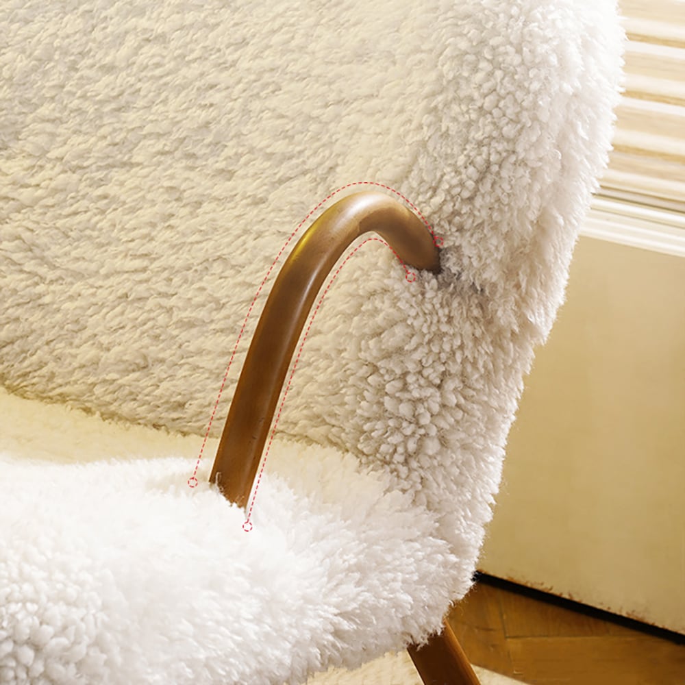 HMR - White Boucle Upholstery Rocking Chair Solid Wood Accent Chair in Walnut