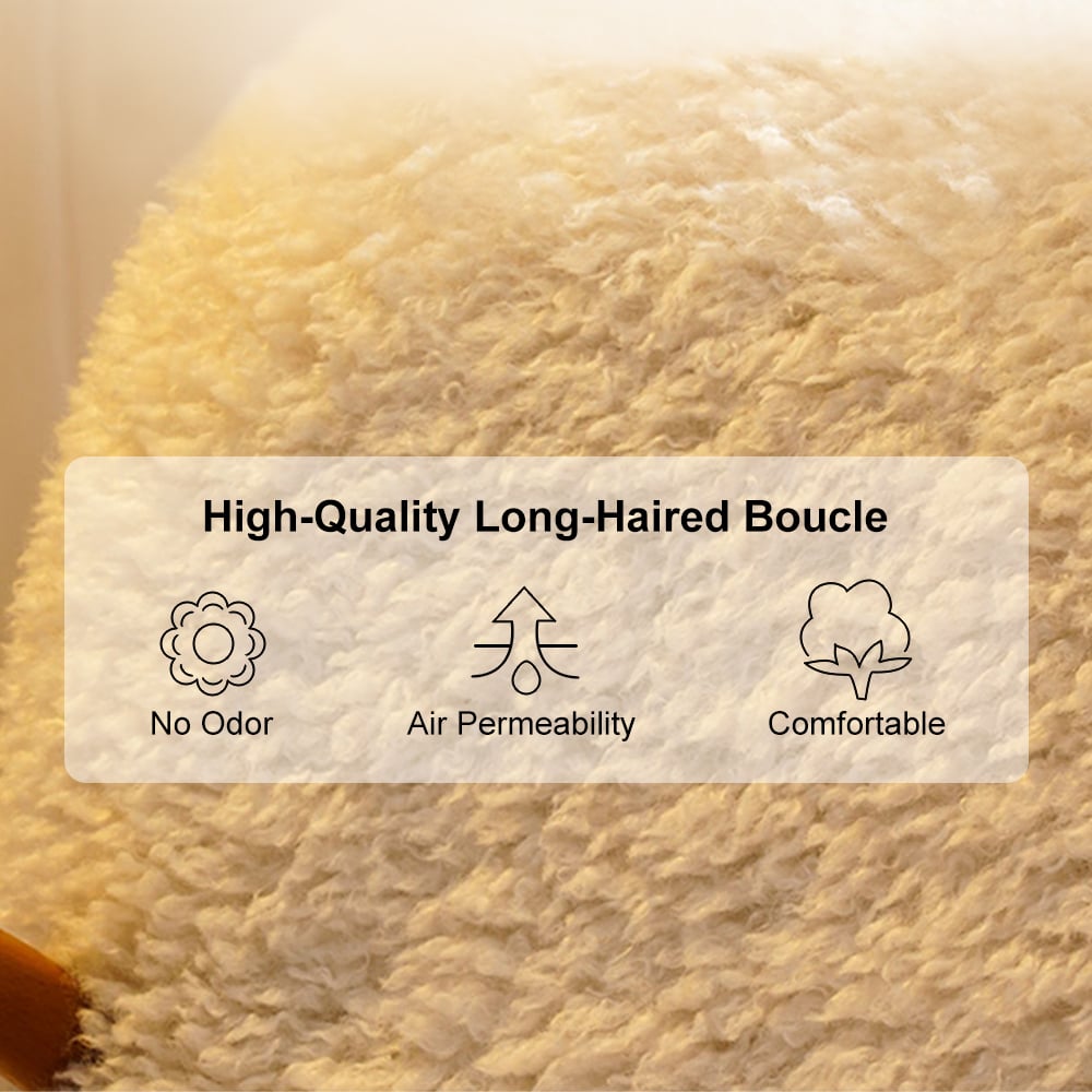 HMR - White Boucle Upholstery Rocking Chair Solid Wood Accent Chair in Walnut