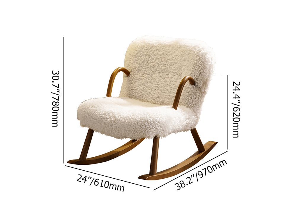 HMR - White Boucle Upholstery Rocking Chair Solid Wood Accent Chair in Walnut