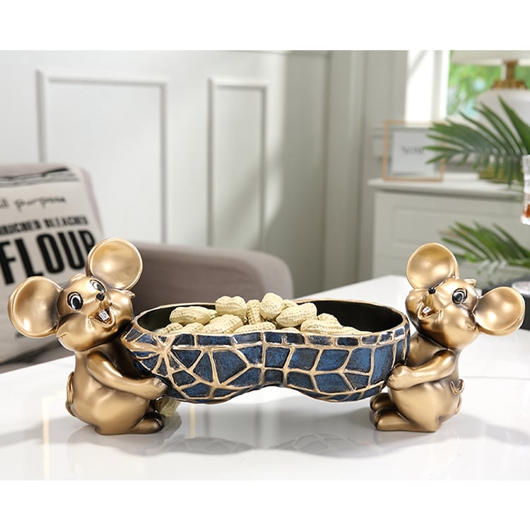 HMR - Creative Gold Cute Mouse Storage Tray Modern Home Decoration Storage Ornaments