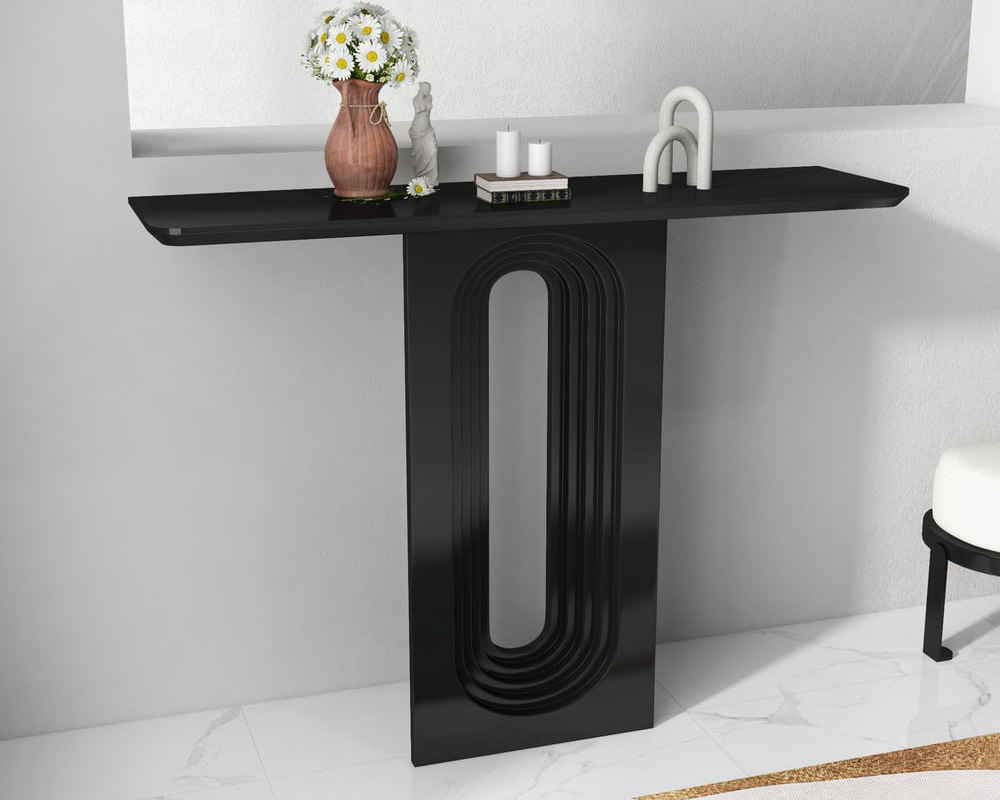 HMR 47" Modern Japandi Narrow Wood Console Table with Geometric Pedestal Entryway Table - Black