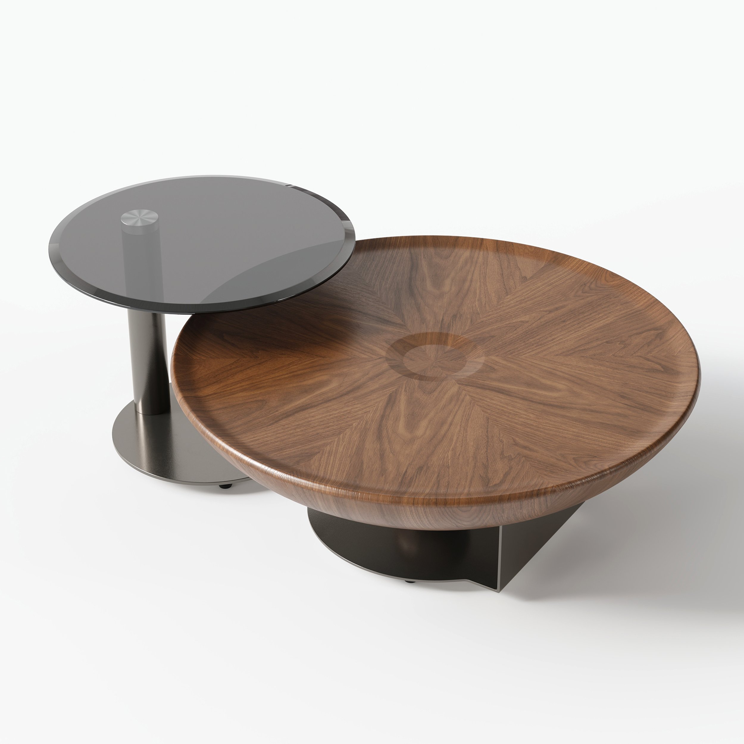 HMR - Glass Top Walnut Nesting Coffee Table Set of 2(22"-35")