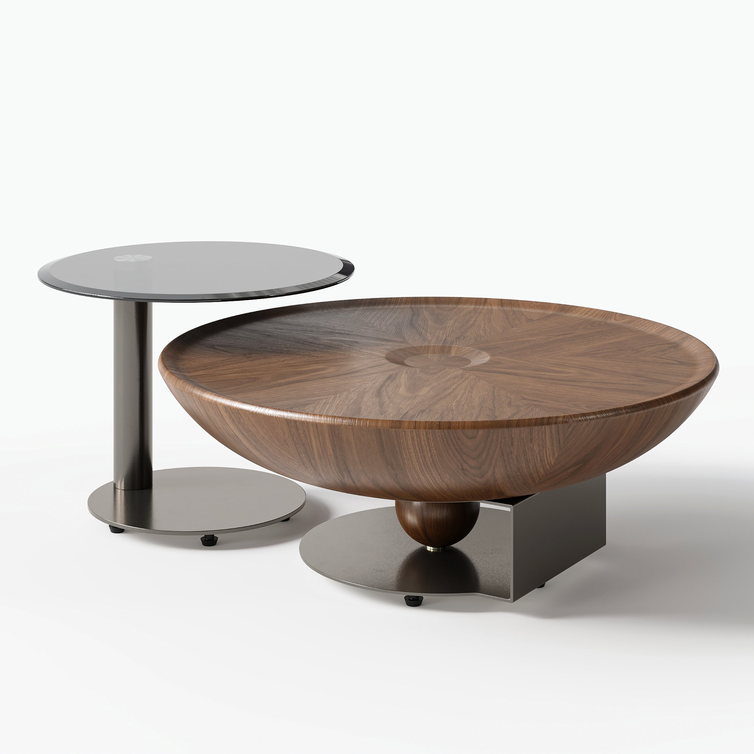 HMR - Glass Top Walnut Nesting Coffee Table Set of 2(22"-35")