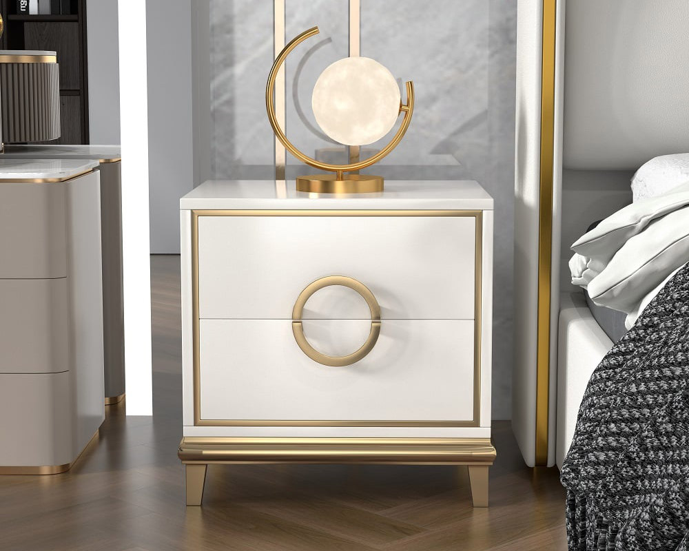 HMR Tile Modern Nightstand with 2 Drawers (Set of 2) - White