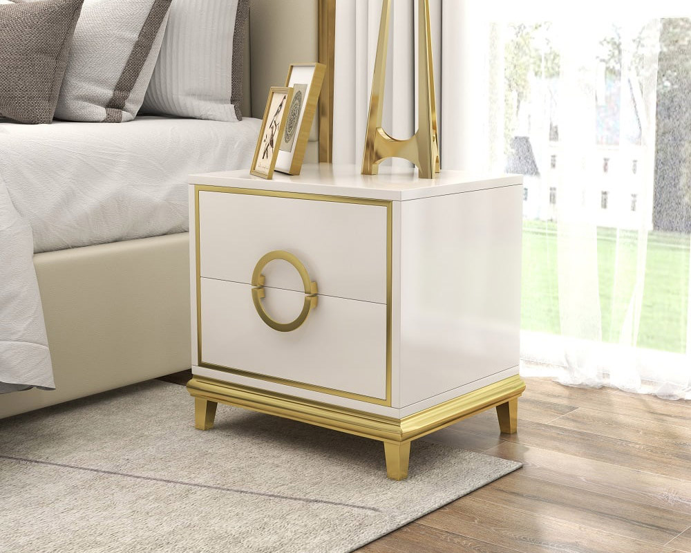 HMR Tile Modern Nightstand with 2 Drawers (Set of 2) - White