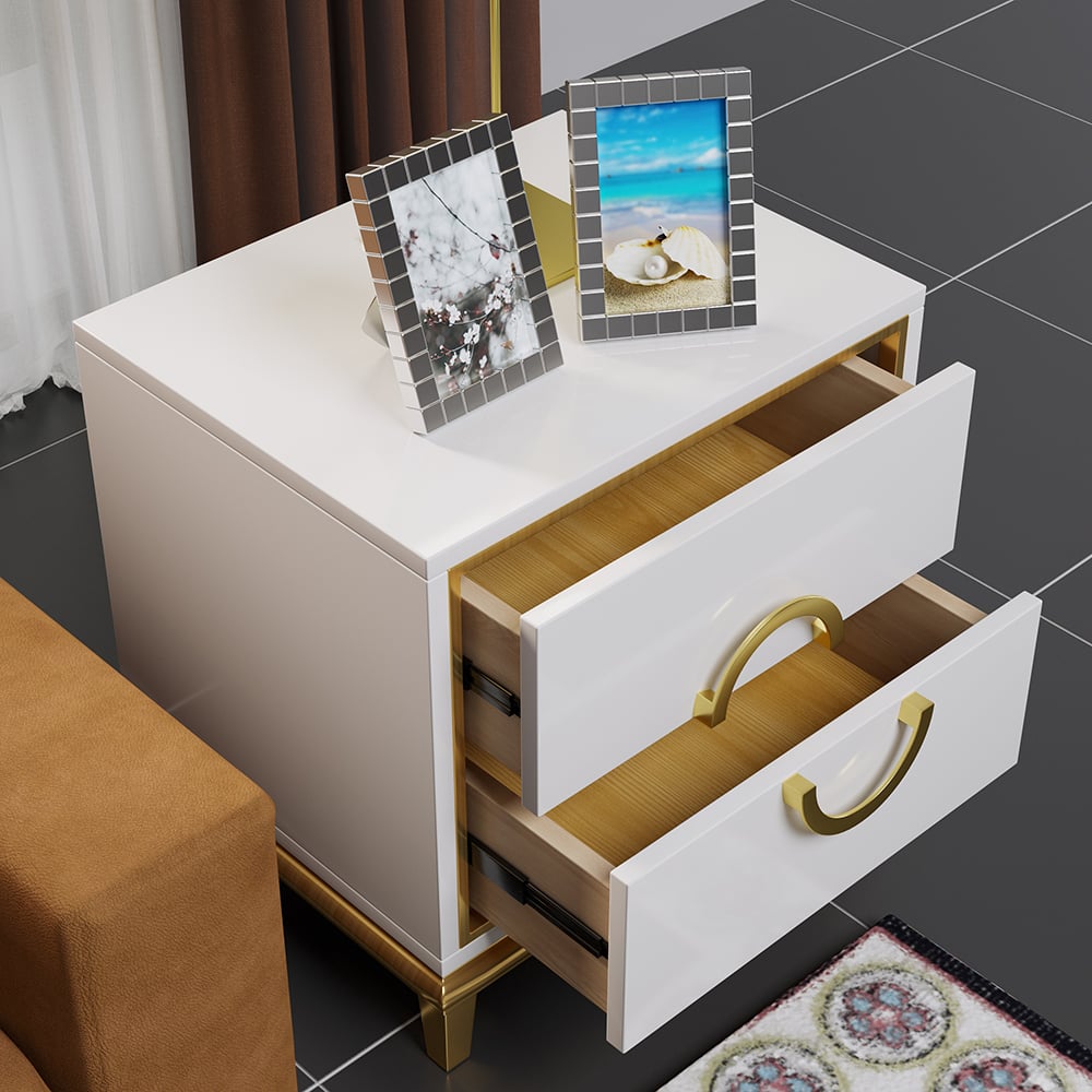 HMR Tile Modern Nightstand with 2 Drawers (Set of 2) - White