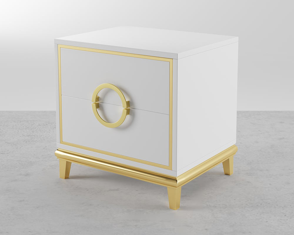 HMR Tile Modern Nightstand with 2 Drawers (Set of 2) - White