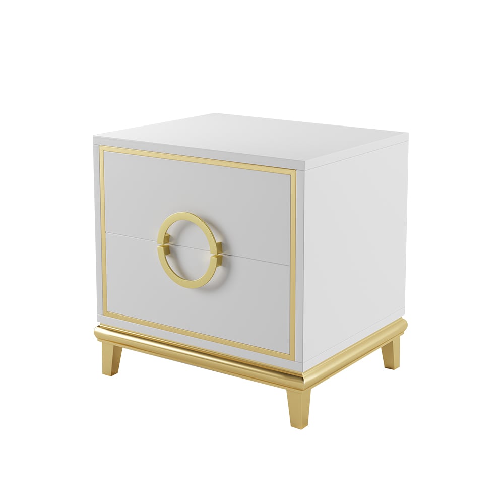 HMR Tile Modern Nightstand with 2 Drawers (Set of 2) - White