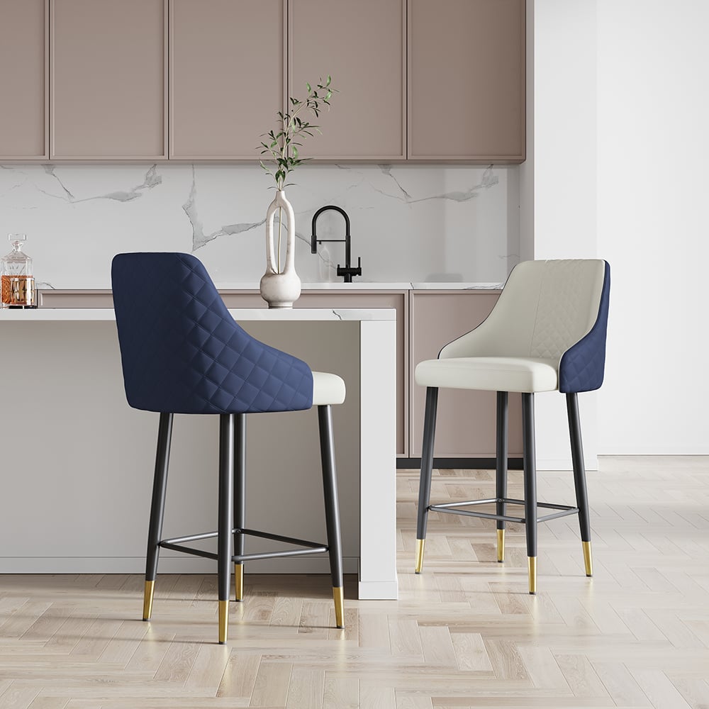 HMR Diamic Series Modern Counter Stools with PU Leather Upholstery - Blue, 4-Pieces