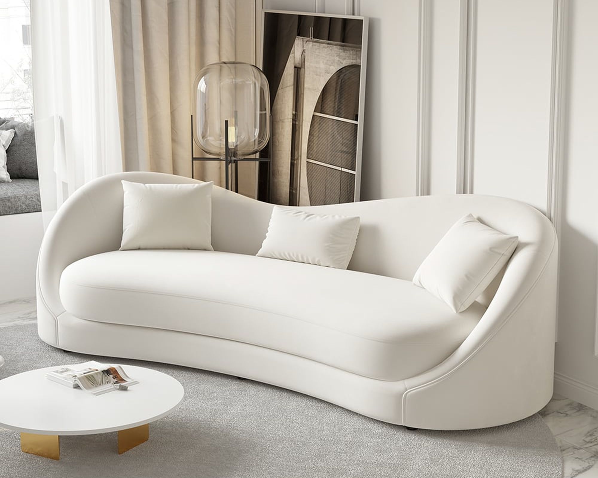 HMR - 84" Luxury Velvet Upholstered 3-Seater Sofa with Solid Wood Frame