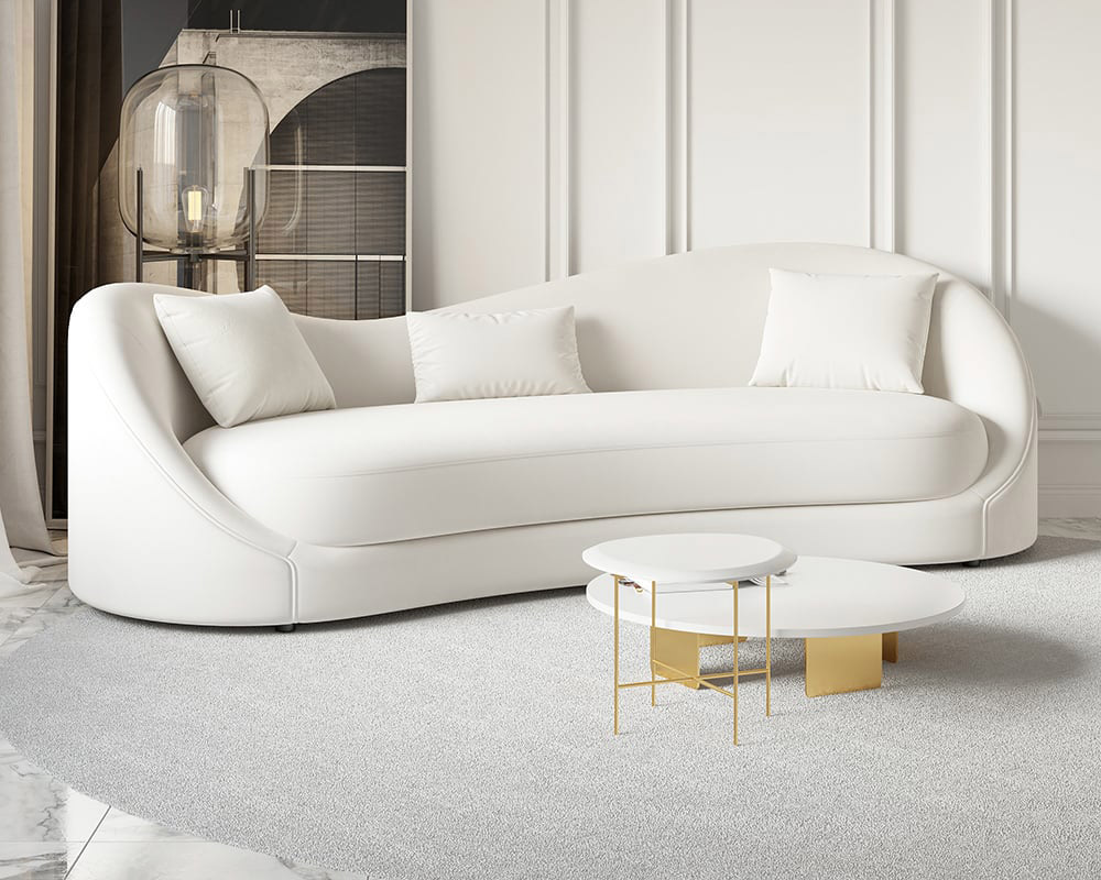HMR 84" Luxury Velvet Upholstered 3-Seater Sofa with Solid Wood Frame - Off-White