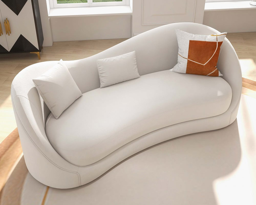 HMR 84" Luxury Velvet Upholstered 3-Seater Sofa with Solid Wood Frame - Off-White
