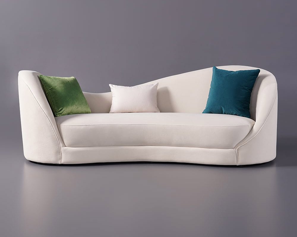 HMR 84" Luxury Velvet Upholstered 3-Seater Sofa with Solid Wood Frame - Off-White