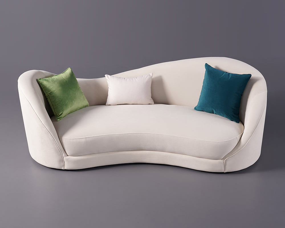 HMR 84" Luxury Velvet Upholstered 3-Seater Sofa with Solid Wood Frame - Off-White