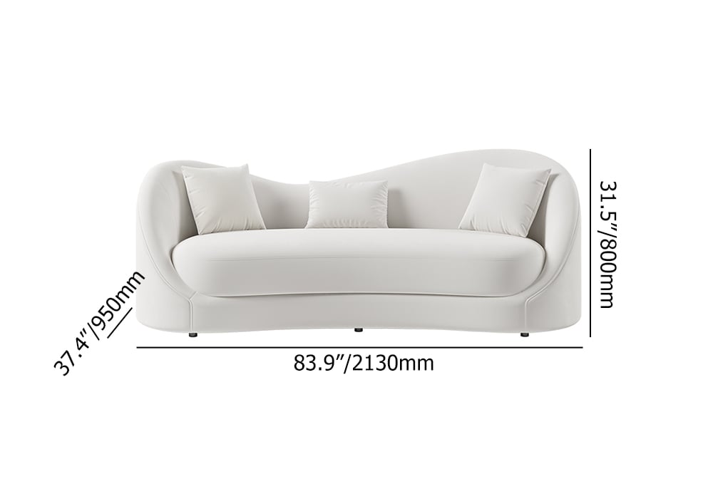 HMR 84" Luxury Velvet Upholstered 3-Seater Sofa with Solid Wood Frame - Off-White