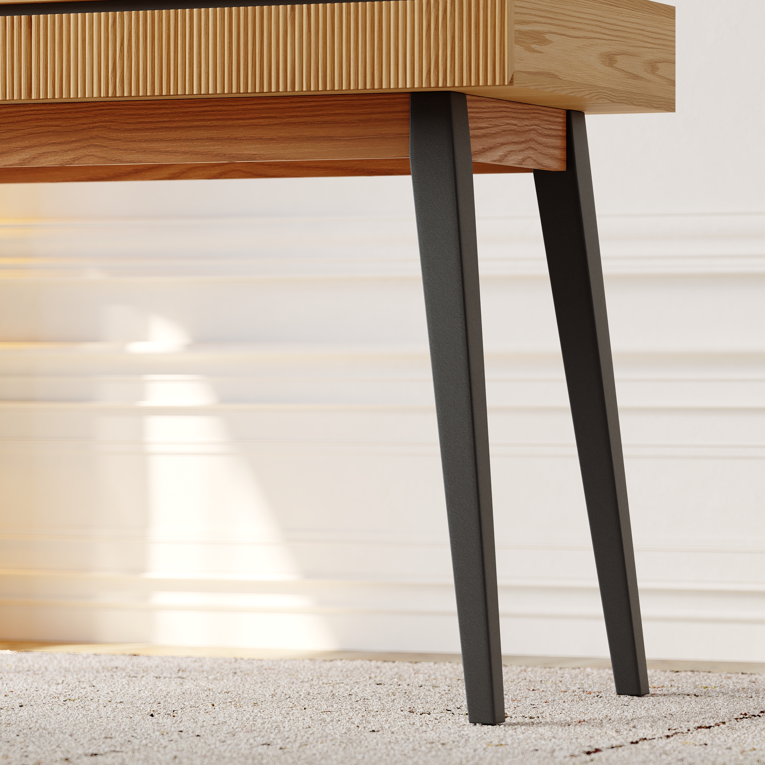 HMR - 43.30" Natural Modern Desk with 2 Drawers & Tapered Legs