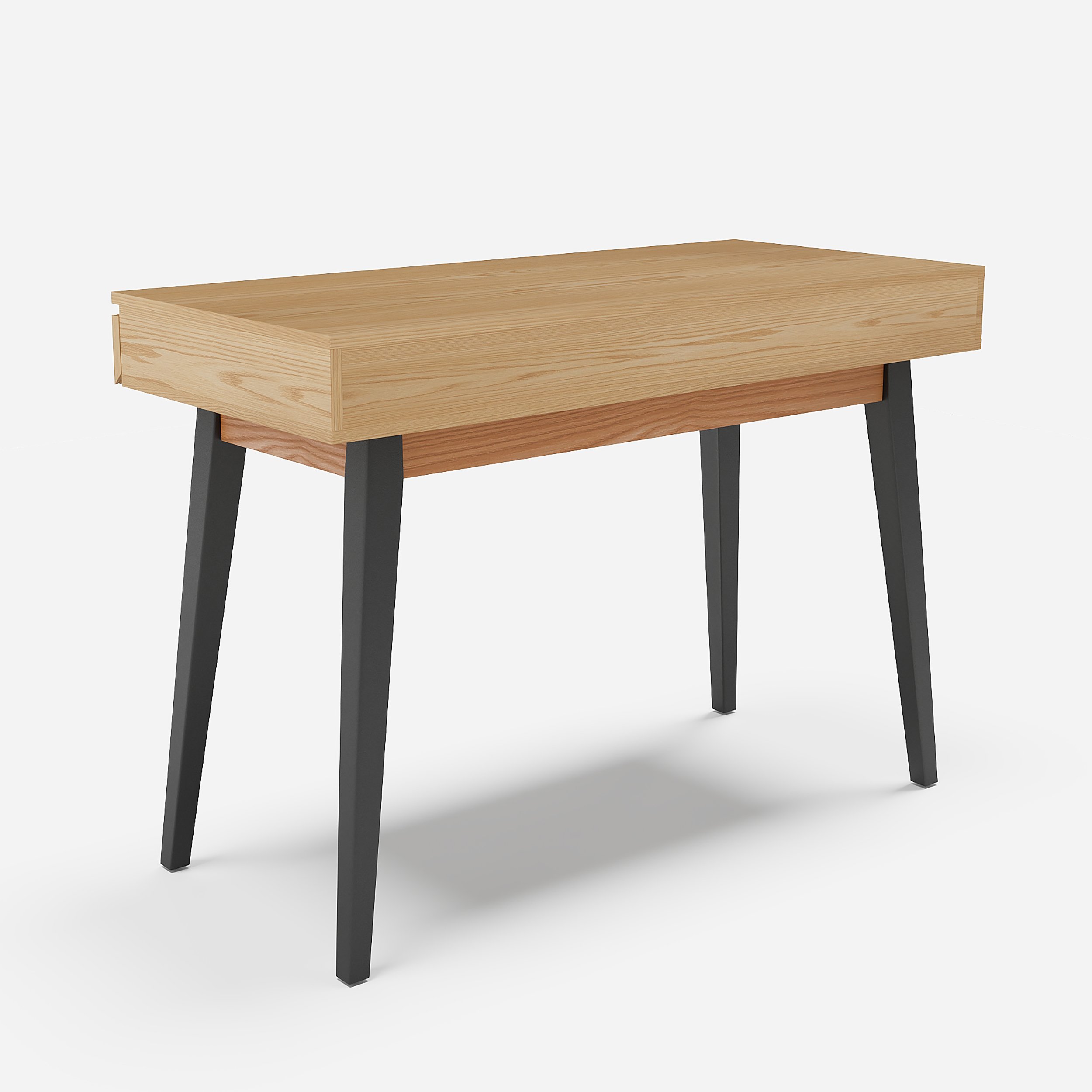 HMR - 43.30" Natural Modern Desk with 2 Drawers & Tapered Legs